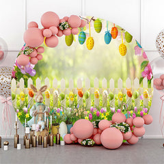 Aperturee Spring Flower Grass Egg Rabit Easter Round Backdrop