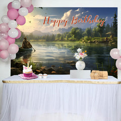 Aperturee - Spring Forest Boating Lake Happy Birthday Backdrop