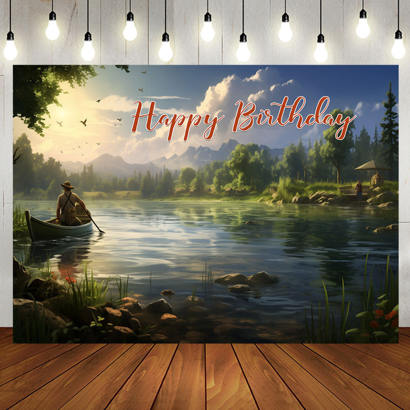 Aperturee - Spring Forest Boating Lake Happy Birthday Backdrop