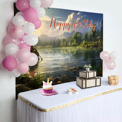 Aperturee - Spring Forest Boating Lake Happy Birthday Backdrop