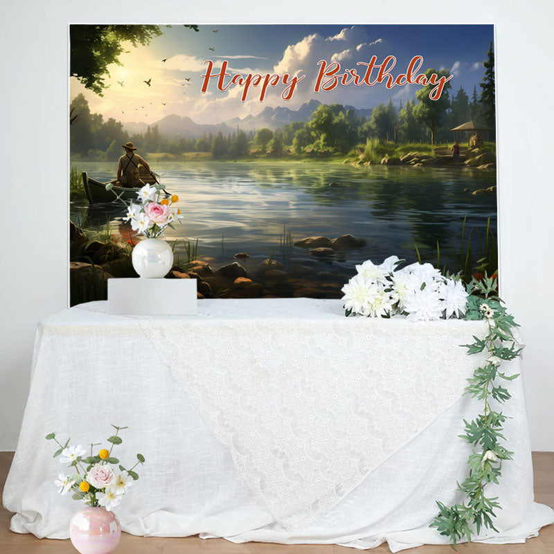 Aperturee - Spring Forest Boating Lake Happy Birthday Backdrop