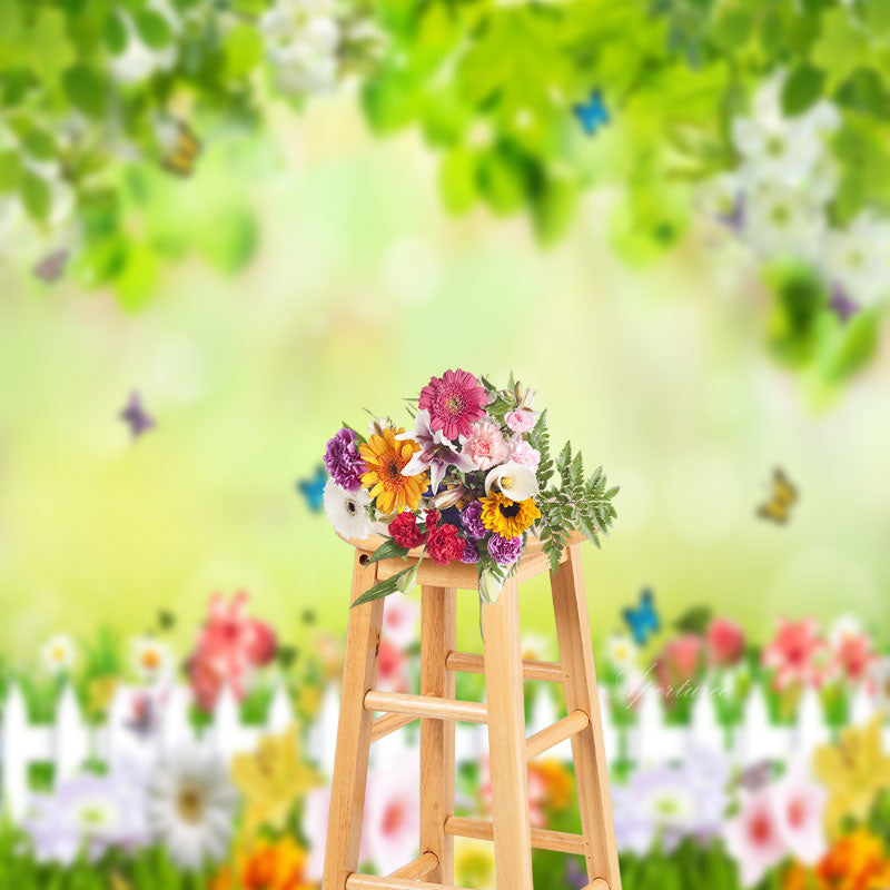 Aperturee - Spring Garden Butterfly Lawn Photo Sweep Backdrop