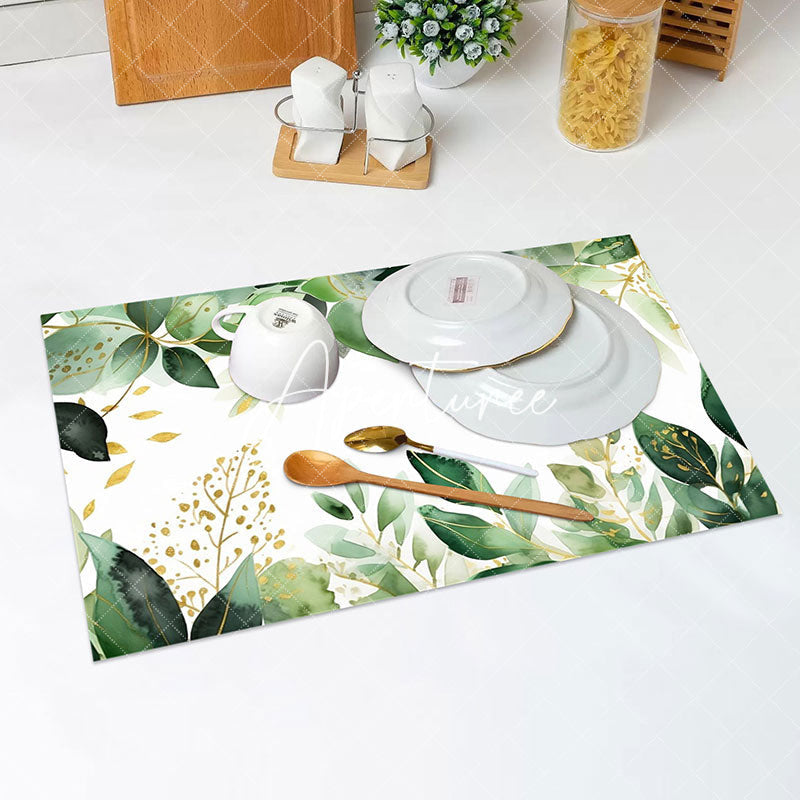 Aperturee - Spring Green Leaves Nature Dining Set Of 4 Placemats