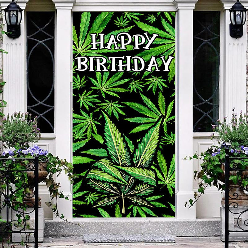 Aperturee - Spring Green Plant Leaves Happy Birthday Door Cover