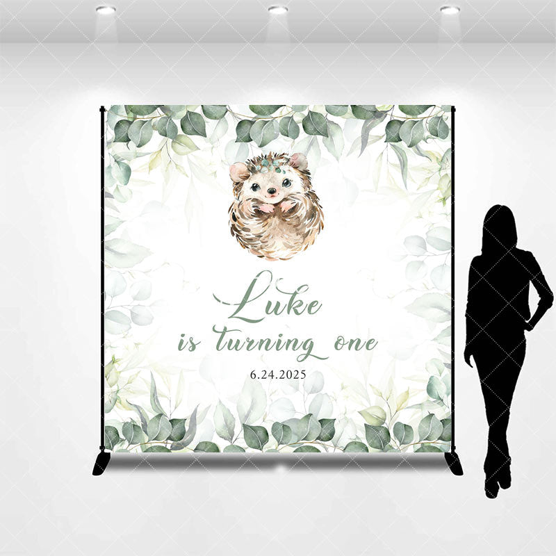 Aperturee - Spring Leaves Hedgehog Custom 1st Birthday Backdrop