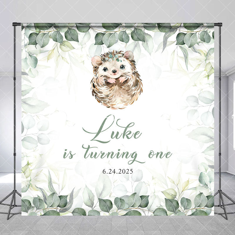 Aperturee - Spring Leaves Hedgehog Custom 1st Birthday Backdrop