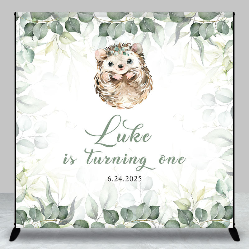 Aperturee - Spring Leaves Hedgehog Custom 1st Birthday Backdrop