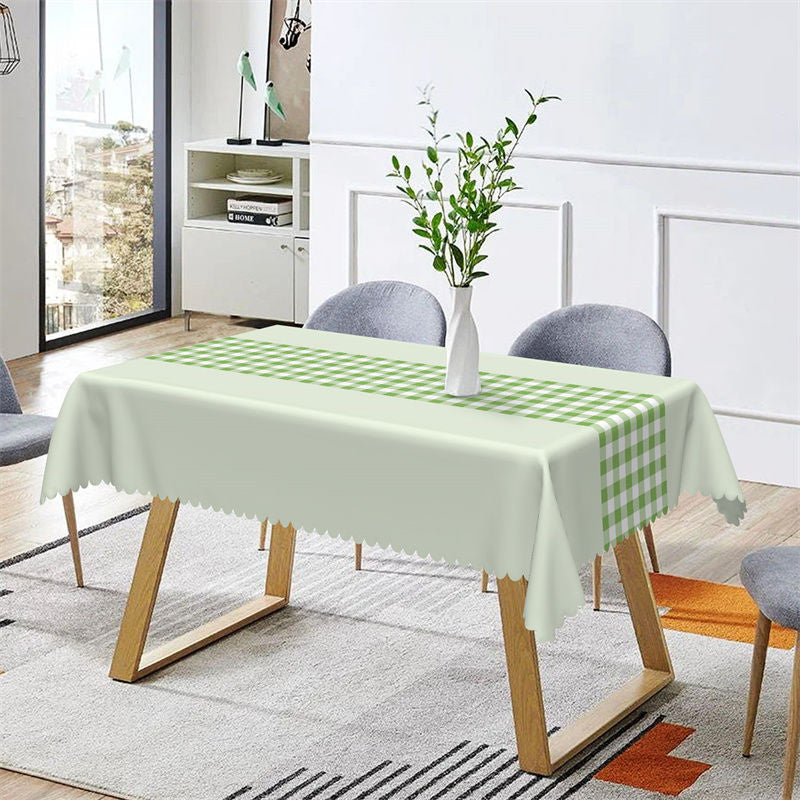 Aperturee - Spring Mint Green White Plaid Rectangle Tablecloth