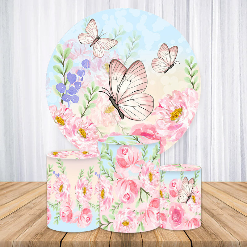 Aperturee Spring Pink Butterfly Themed Round Party Backdrop Kit