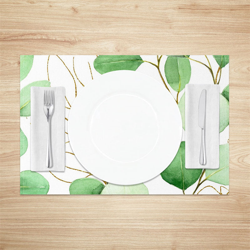 Aperturee - Spring Plant Leaves Green White Set Of 4 Placemats