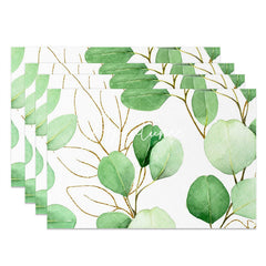 Aperturee - Spring Plant Leaves Green White Set Of 4 Placemats