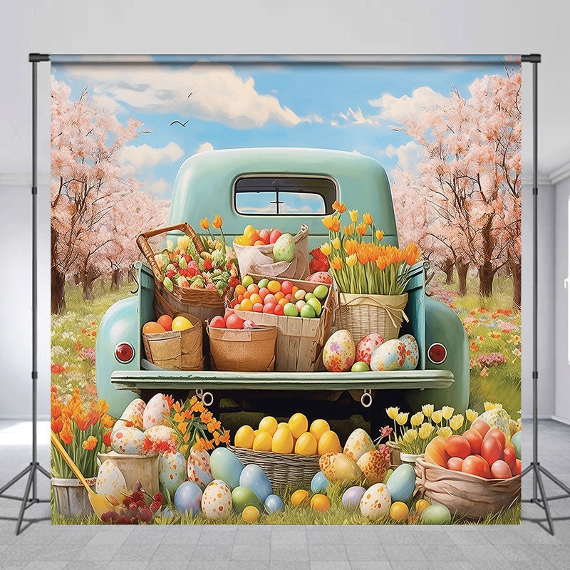 Aperturee - Spring Truck Paschal Eggs Cherry Easter Backdrop