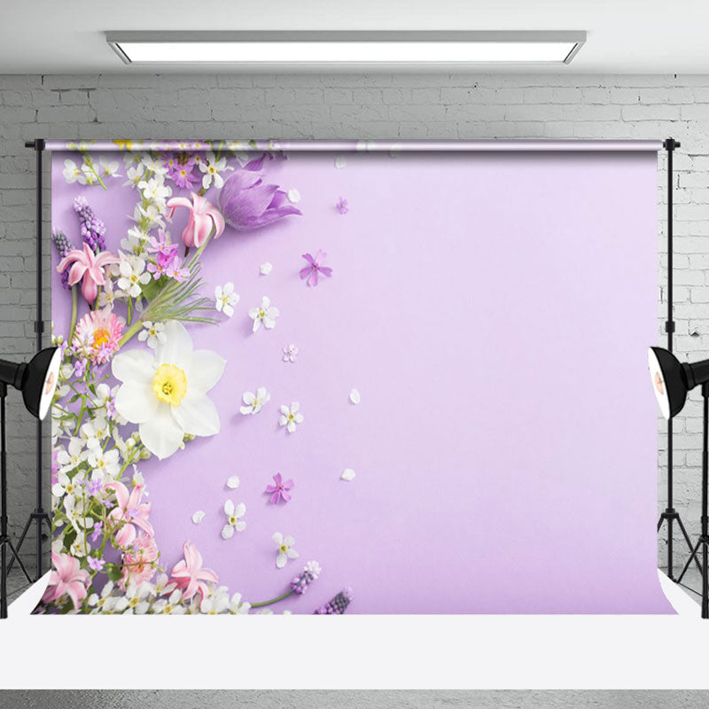 Aperturee - Spring Various Floral Purple Wall Photo Backdrop