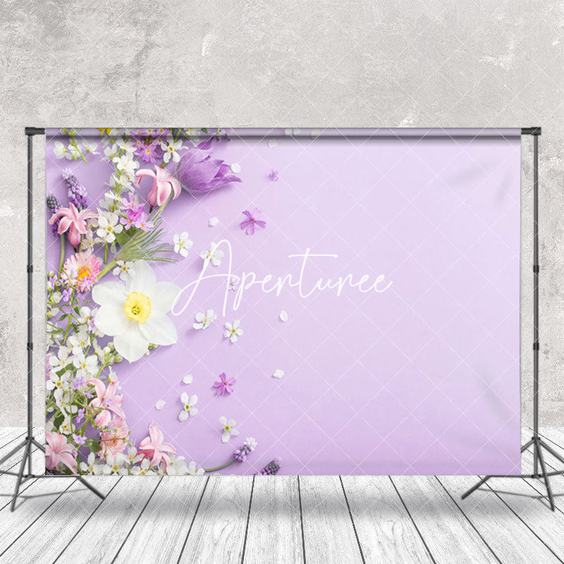 Aperturee - Spring Various Floral Purple Wall Photo Backdrop