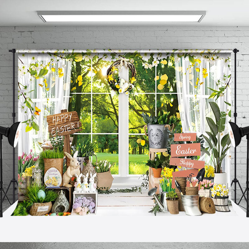 Aperturee - Spring White Window Garden Easter Photo Backdrop