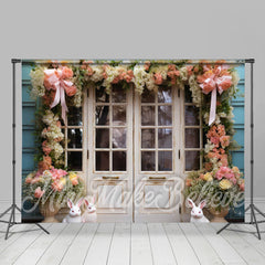 Aperturee - Square Flower Stand Wooden Door Easter Backdrop