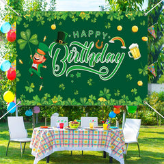 Aperturee - St Patricks Day Green Clover Happy Birthday Backdrop