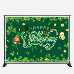 Aperturee - St Patricks Day Green Clover Happy Birthday Backdrop