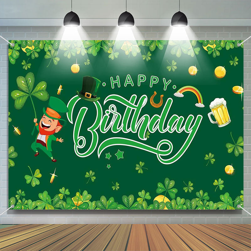 Aperturee - St Patricks Day Green Clover Happy Birthday Backdrop