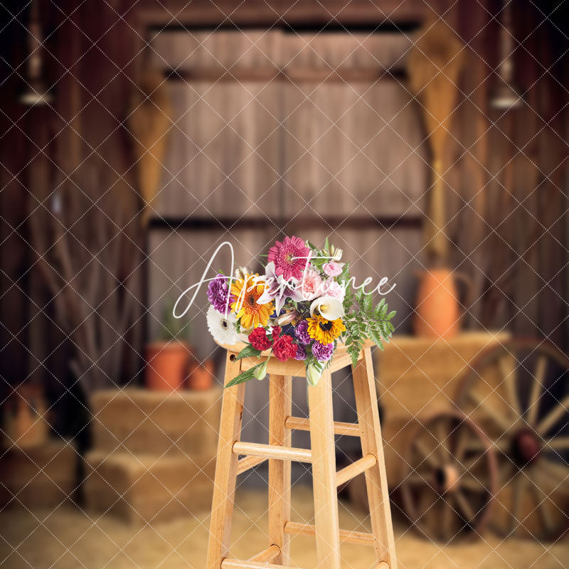 Aperturee - Stacked Hay Retro Brown Wooden Barn Door Backdrop