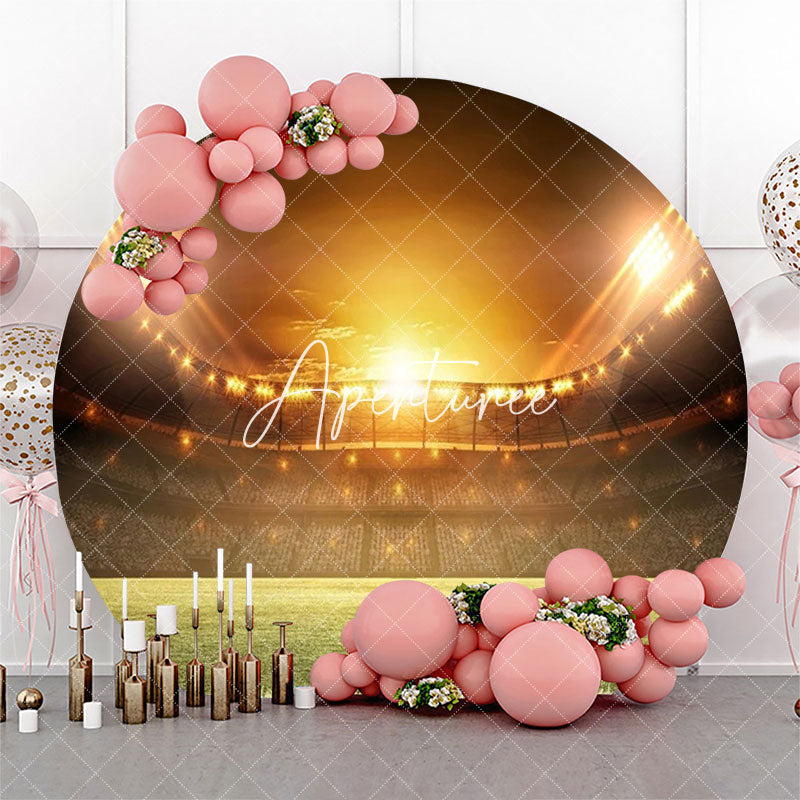 Aperturee - Stadium Football Field Light Round Birthday Backdrop