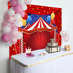 Aperturee - Stage Red Curtain Balloon Star Birthday Backdrop