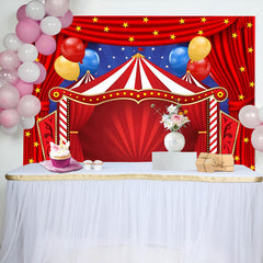 Aperturee - Stage Red Curtain Balloon Star Birthday Backdrop