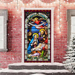 Aperturee - Stained Glass Window Angel Christmas Door Cover