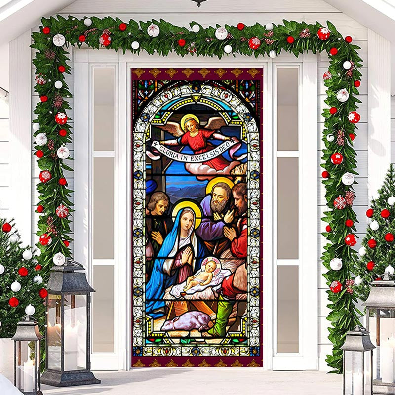 Aperturee - Stained Glass Window Angel Christmas Door Cover