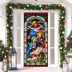 Aperturee - Stained Glass Window Angel Christmas Door Cover