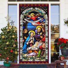 Aperturee - Stained Glass Window Angel Christmas Door Cover