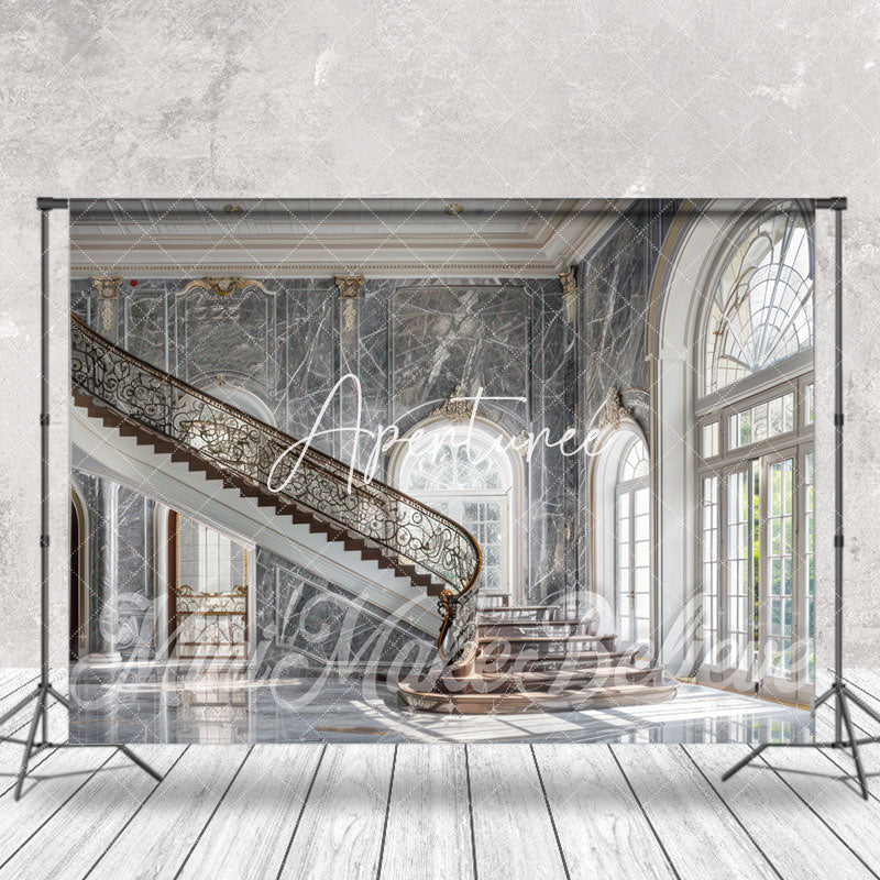 Aperturee - Stairs Grey Marble Wall Architecture Photo Backdrop