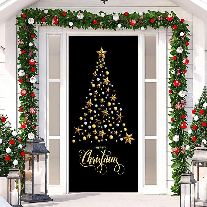 Aperturee - Star Glitter Christmas Tree Black Door Cover Decor