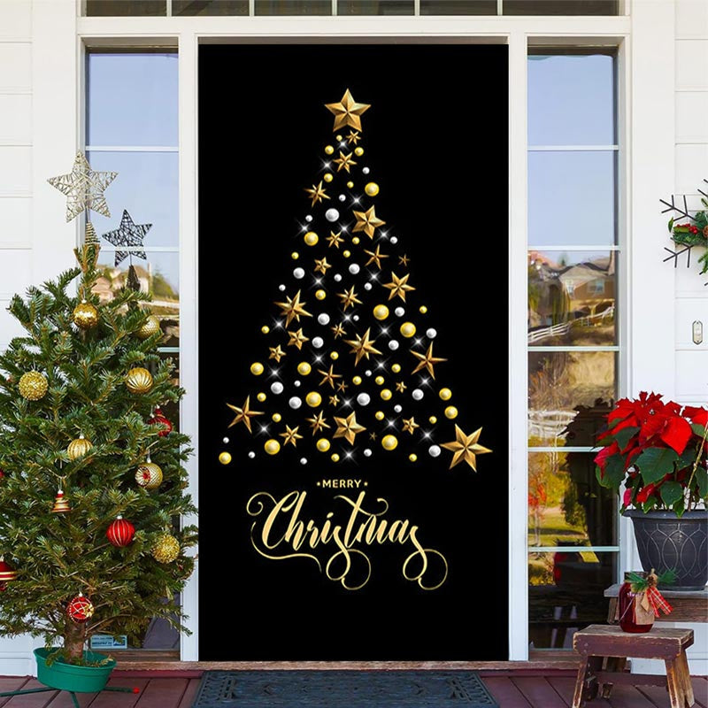 Aperturee - Star Glitter Christmas Tree Black Door Cover Decor