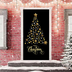 Aperturee - Star Glitter Christmas Tree Black Door Cover Decor