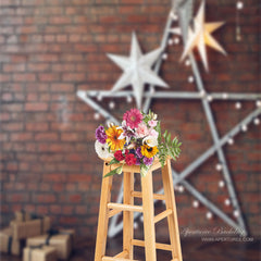 Aperturee - Star Lights Brick Wall Christmas Photo Backdrop