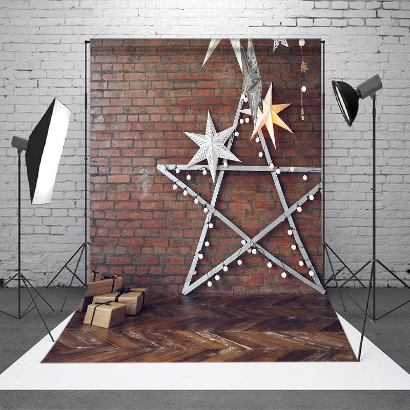 Aperturee - Star Lights Brick Wall Christmas Photo Backdrop