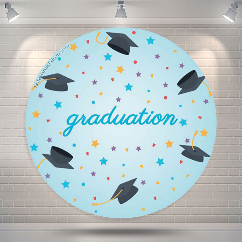 Aperturee Star Mortarboard Blue Round Graduates Party Backdrop