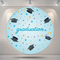 Aperturee Star Mortarboard Blue Round Graduates Party Backdrop