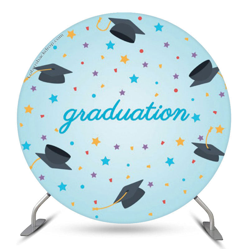 Aperturee Star Mortarboard Blue Round Graduates Party Backdrop