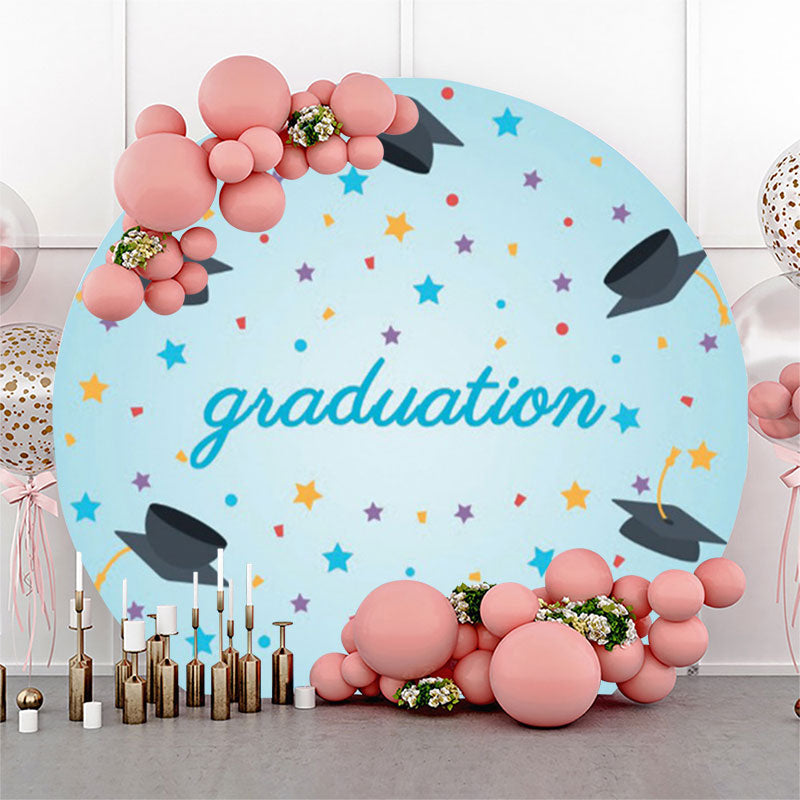 Aperturee Star Mortarboard Blue Round Graduates Party Backdrop