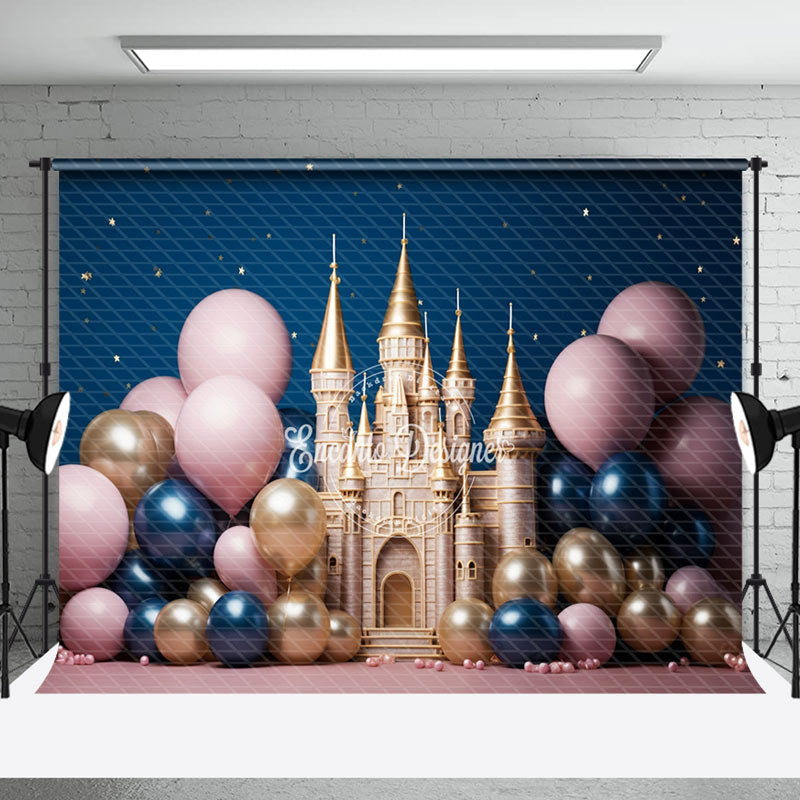 Aperturee - Star Night Balloons Gold Castle Cake Smash Backdrop