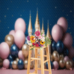 Aperturee - Star Night Balloons Gold Castle Cake Smash Backdrop