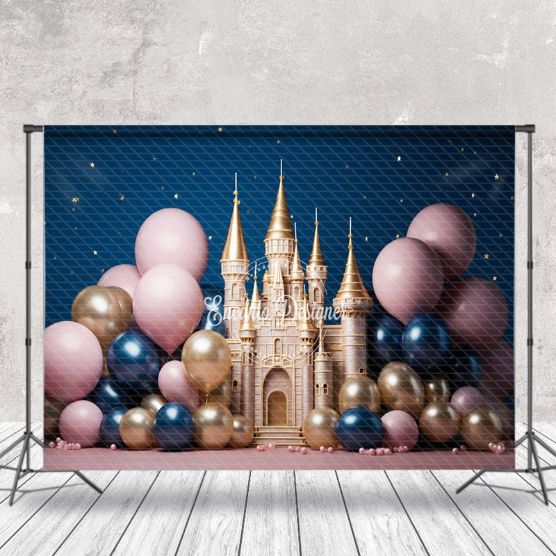 Aperturee - Star Night Balloons Gold Castle Cake Smash Backdrop