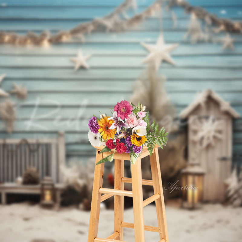 Aperturee - Starfish Beach Cottage Christmas Photo Backdrop