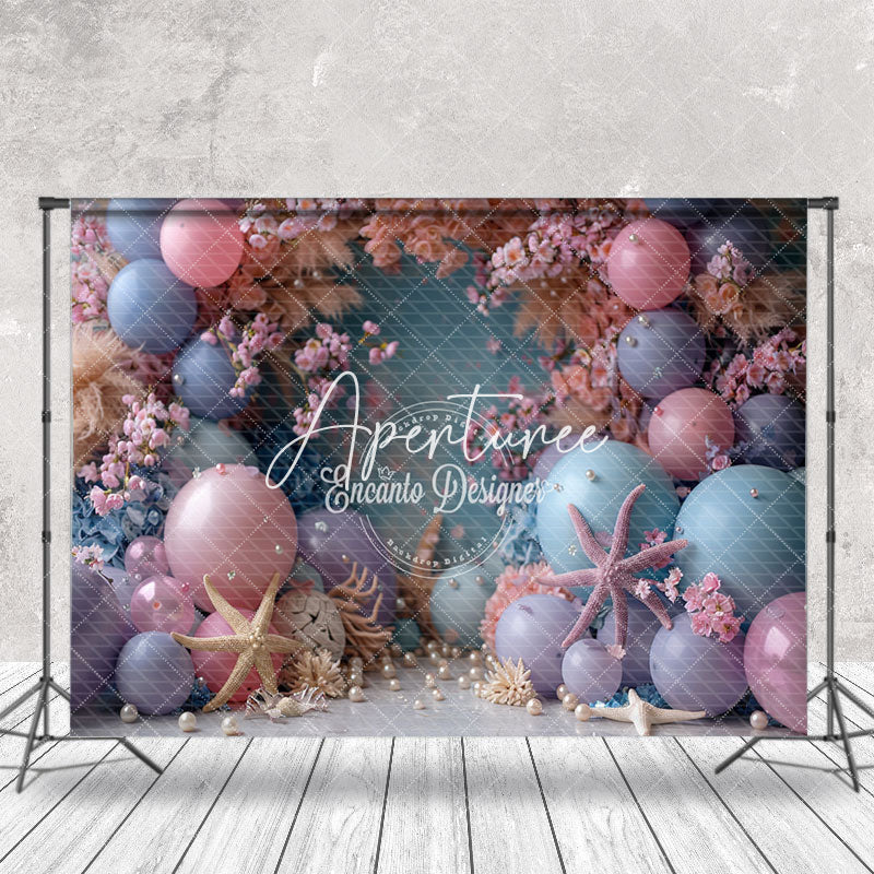 Aperturee - Starfish Pearl Colorful Balloons Cake Smash Backdrop