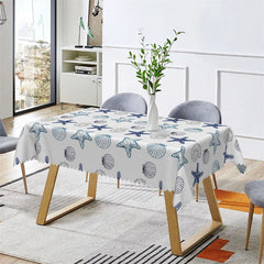 Aperturee - Starfish Scallop Pattern White Rectangle Tablecloth