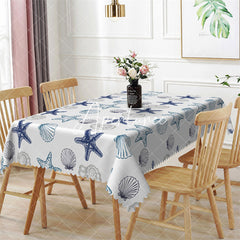 Aperturee - Starfish Scallop Pattern White Rectangle Tablecloth