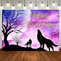 Aperturee - Starry Glitter Night Wolf Theme Happy Birthday Backdrop