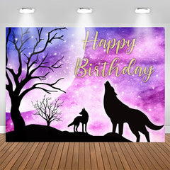 Aperturee - Starry Glitter Night Wolf Theme Happy Birthday Backdrop